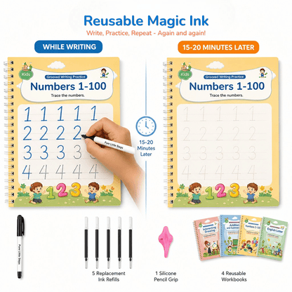 Magic ink disappears 15-20 minutes after writing so every page can be reused